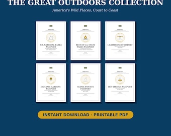 Great Outdoors Bucket List Passport Bundle | 9 Printable Trackers | National Parks State Parks Waterfalls Beaches Hot Springs Trails Gift