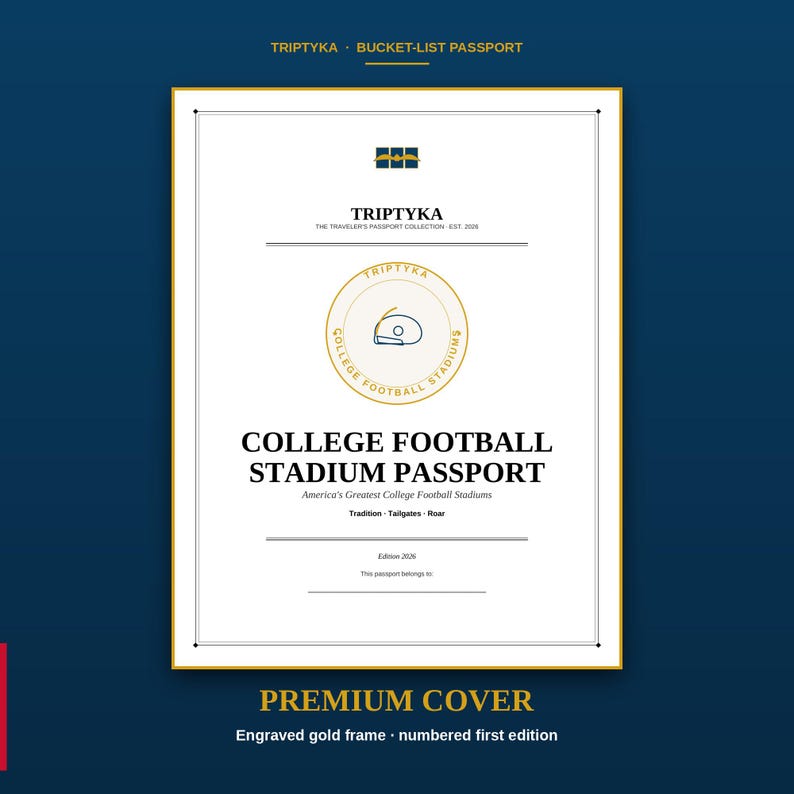 College-Football-Stadien-Reisepass-Wunschliste · Geschenk für Football-Fans · Checkliste für amerikanische Stadien · Sofortiger Download als druckbare PDF-Datei Bild 1