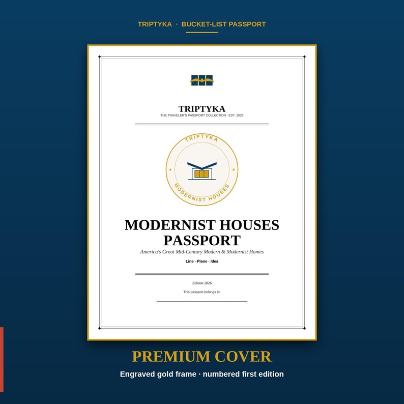 Modernistische Häuser: Eine Liste der Top-Adressen · Geschenk für Reise- und Architekturbegeisterte · Checkliste für Häuser · Sofortiger Download als druckbare PDF-Datei Bild 1