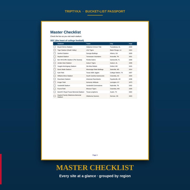 College-Football-Stadien-Reisepass-Wunschliste · Geschenk für Football-Fans · Checkliste für amerikanische Stadien · Sofortiger Download als druckbare PDF-Datei Bild 2