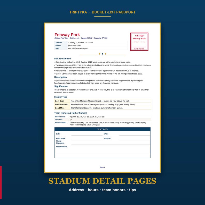 Regalo per gli amanti del baseball - Passaporto degli stadi MLB, lista di tutti i 30 stadi da visitare, PDF stampabile con download immediato immagine 3