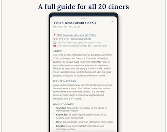 Iconic Diners App — Digital Bucket List Tracker for Your Phone | Track 20 Classic Diners | Instant Access + Unlock Code