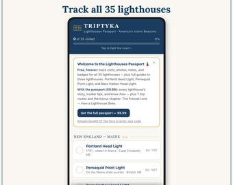 Lighthouses App — Digital Bucket List Tracker for Your Phone | Track 35 Lighthouses | Instant Access + Unlock Code
