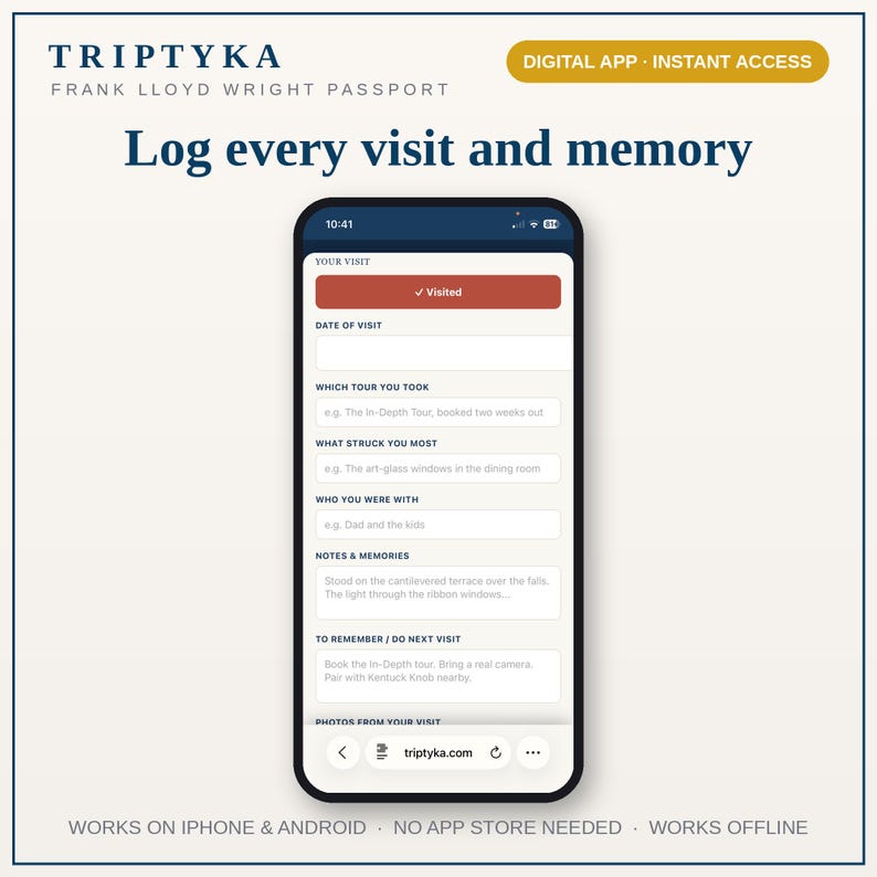 Frank Lloyd Wright Bucket List-app - Present till arkitekturälskare - Byggnadsspårning, åtkomst till telefonapp, iPhone Android bild 3