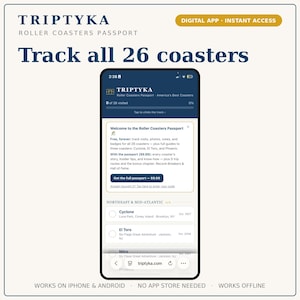 Roller Coasters App — Digital Bucket List Tracker for Your Phone | Track 26 roller coasters | Instant Access + Unlock Code image 1