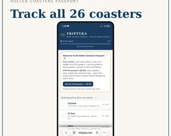 Roller Coasters App — Digital Bucket List Tracker for Your Phone | Track 26 roller coasters | Instant Access + Unlock Code