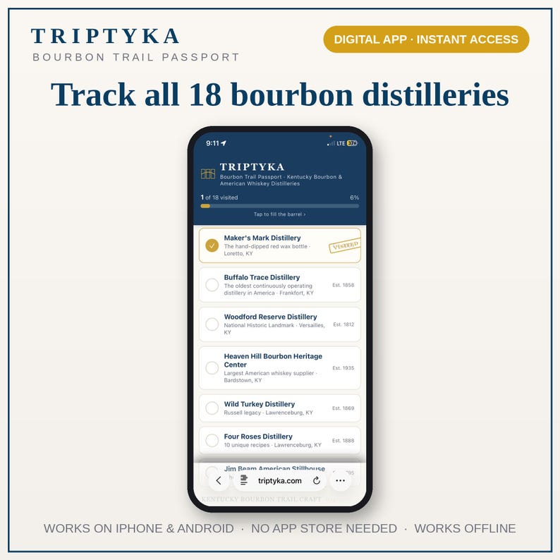Geschenk für Bourbon-Liebhaber - Kentucky BourbonTrail Bucket List App, Distillery Tracker, Access für Telefon-Apps, iPhone und Android Bild 1