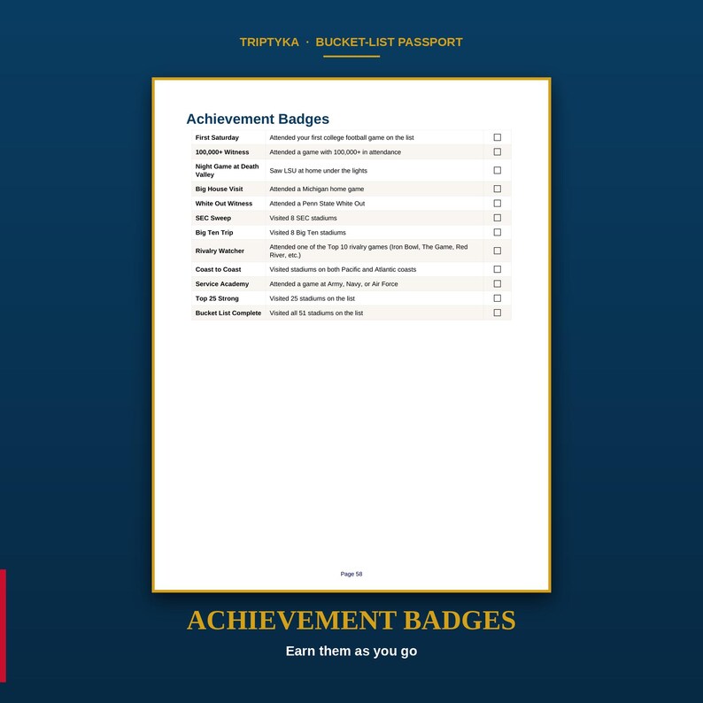 College-Football-Stadien-Reisepass-Wunschliste · Geschenk für Football-Fans · Checkliste für amerikanische Stadien · Sofortiger Download als druckbare PDF-Datei Bild 6