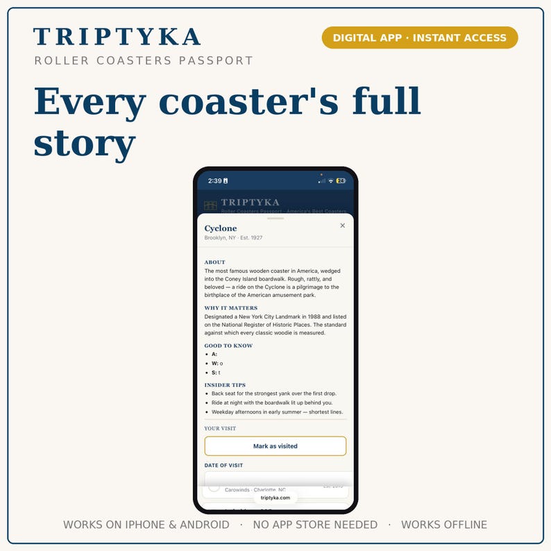 Roller Coasters App — Digital Bucket List Tracker for Your Phone | Track 26 roller coasters | Instant Access + Unlock Code image 5