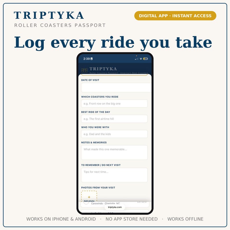 Roller Coasters App — Digital Bucket List Tracker for Your Phone | Track 26 roller coasters | Instant Access + Unlock Code image 2