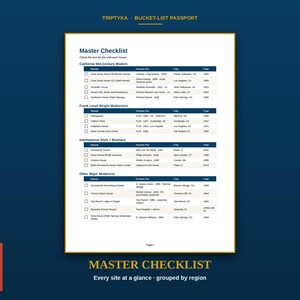 Modernistische Häuser: Eine Liste der Top-Adressen · Geschenk für Reise- und Architekturbegeisterte · Checkliste für Häuser · Sofortiger Download als druckbare PDF-Datei Bild 2