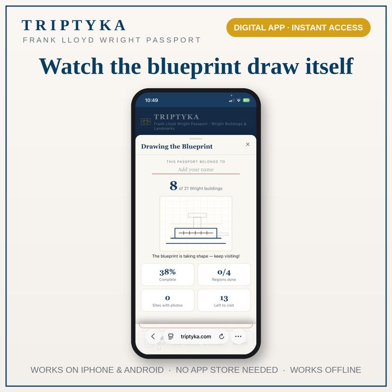 Frank Lloyd Wright Bucket List-app - Present till arkitekturälskare - Byggnadsspårning, åtkomst till telefonapp, iPhone Android bild 5