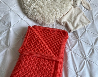 Hand Knitted Baby Blanket Coral