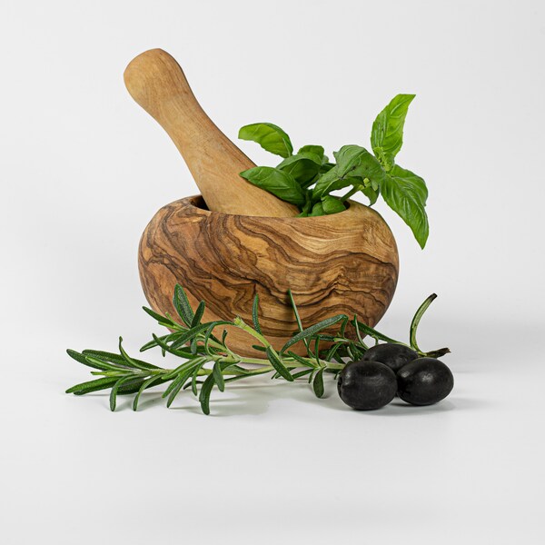 Mörser mit Stößel aus hochwertigem Olivenholz / High Quality Mortar and pestle made in Germany / Gewürzmörser für Pfeffer, Salz, Kräuter