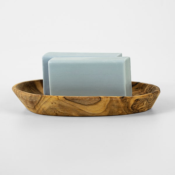 Luca Olio round soap dish made of high-quality olive wood with practical drainage groove / soap dish / soap holder made of wood made in Germany