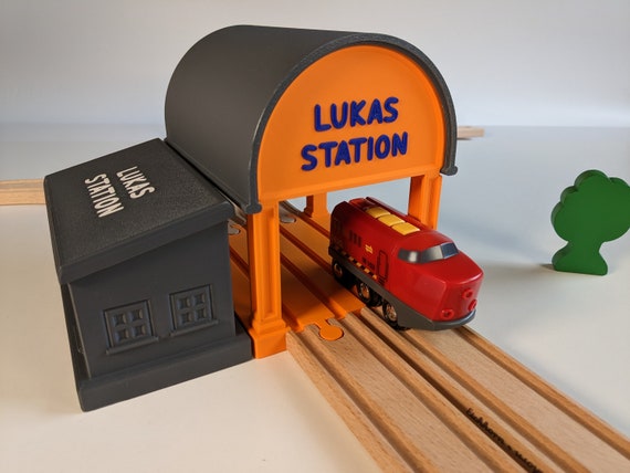 Personalized Railway Station for Wooden Train Track / Brio / Lillabo /  Playtive / Hape / Duplo / Imaginarium / Thomas / Melissa & Doug 