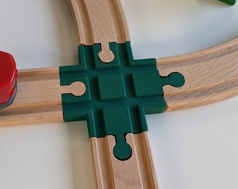 Vía de tren de madera de 4 vías: compatible con Brio, Lillabo y Hape