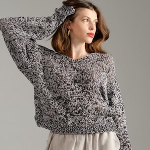Summer Cotton women&#39;s sweater-Monochrome  Boho jumper-Loose crop pullover-Grunge red loose knit top-Lightweight summer knitwear