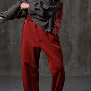 Comfort red thin denim pants-Elastic waist pants-Hight waist pants-Banana spring pants-Comfort women&#39;s trousers-Hightwaisted jeans-Red jeans