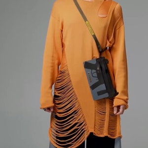 Suéter de algodón desgastado: suéter unisex para festivales con agujeros