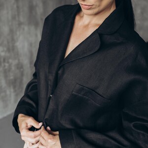 Black Linen Blazer for Women – Oversized Summer Jacket – Minimalist Linen Shirt – Lightweight Unlined Cardigan – Natural Linen Clothing