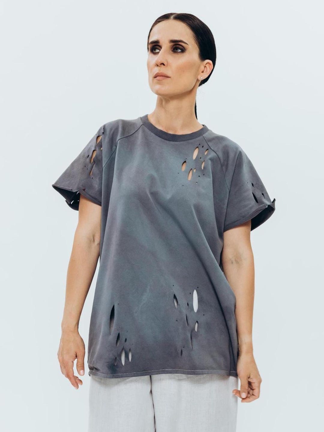 Camiseta extragrande desgastada teñida a mano: camiseta de algodón