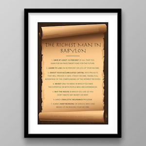 The Richest Man In Babylon Wall Art Office Decor Motivational Wealth PRINTABLE, Millionaire Mindset Poster, Money Principles Quotes Sign