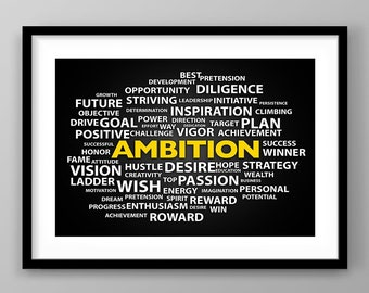 Ambition Wall Art Digital Download, Motivational Typography Poster, Office Decor Print, Entrepreneur Mindset Art, Success Quote Printable