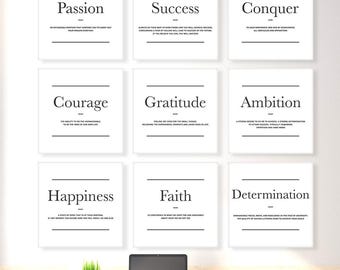 9x Motivational Wall Art Bundle Digital Prints | Minimalist Definition Posters Set | Inspirational Quote Decor | Modern Printable Art