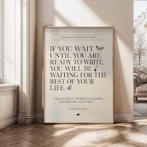 Impressão de arte de parede com lembrete para escritores, download digital de citação de Stephen King, pôster inspirador de escrita, decoração para presente de autor