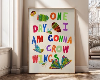 Un giorno mi cresceranno le ali, download digitale per la cameretta dei bambini / citazione ispiratrice di farfalle da parete / decorazione colorata stampabile per l'aula dei bambini