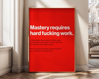 Arte digital de pared para dominar el trabajo duro / Impresión con cita motivacional / Póster de productividad audaz / Decoración de oficina con esfuerzo