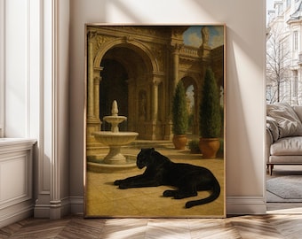 Black Panther Digital Art – Luxury Animal Wall Decor, Classical Architecture Print, Regal Wildlife Poster, Digital Download