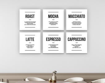 6x Coffee Definition Prints Set | Coffee Wall Art Digital Download | Minimalist Café Decor | Kitchen Typography Poster Bundle