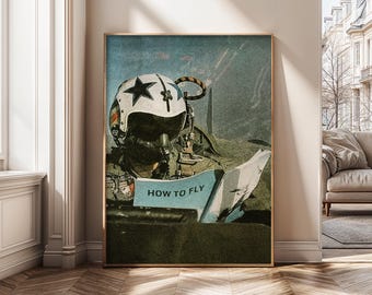 How to Fly Jet Pilot Digital Art Print | Funny Aviation Wall Art Download | Retro Military Airplane Decor