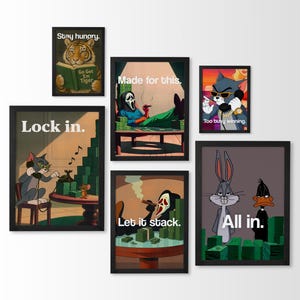 Arte mural motivacional sobre el dinero / Impresiones digitales sobre mentalidad de esfuerzo / Citas de "Lock In All" / Decoración para el éxito en la oficina