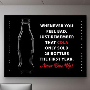 Bouteille de cola motivante imprimable ne jamais abandonner l&#39;art numérique décoration de bureau inspirante