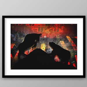 Wall Street Printable, Bull Vs Bear Poster, Stock Market Exchange Art, Forex Trader Gift, Trading Sign, Dollars Trade Investing Artwork