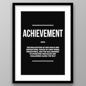 Achievement Wall Art, Hard Work Success Print Achieve Goal Poster, Persistence Sign Aspiration Quote, Motivational Printable, Victory Art