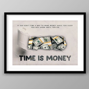 Time Is Money Quote Motivational Wall Art, Investor Office Decor Millionaire Investing Poster, Money Never Sleeps PRINTABLE, Finance Sign