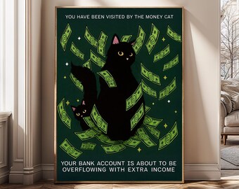 Money Cat Digital Download – Lucky Manifestation Wall Art | Prosperity Poster | Abundance Printable Art | Wealth Attraction Decor