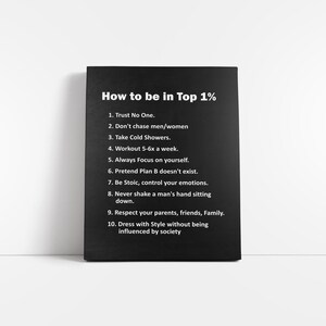 May include: A black rectangular sign with white text that reads "How to be in Top 1%" followed by a numbered list of ten points. The sign is displayed against a white background.