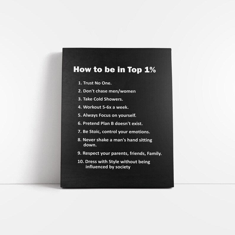 May include: A black rectangular sign with white text that reads "How to be in Top 1%" followed by a numbered list of ten points. The sign is displayed against a white background.