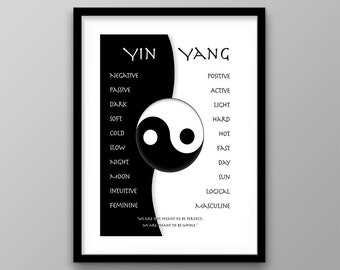 Yin And Yang Wall Art Zen Inspirational Taiji PRINTABLE Yoga Decor, Ancient Chinese Philosophy Poster, Taijitu Astronomy Universe Quote