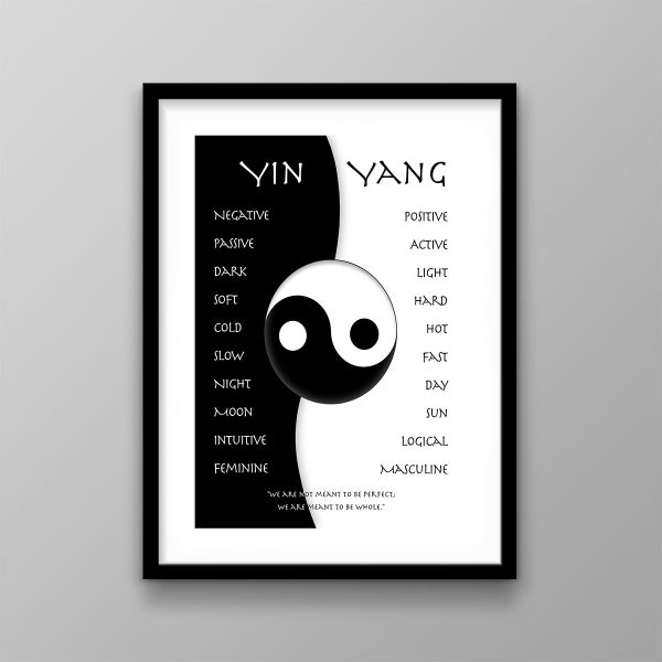 Yin And Yang Wall Art Zen Inspirational Taiji PRINTABLE Yoga Decor, Ancient Chinese Philosophy Poster, Taijitu Astronomy Universe Quote