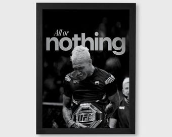 Arte mural de Charles Oliveira / Póster con frase "Todo o nada" / Motivación del campeón de la UFC / Descarga digital de MMA en blanco y negro - SH49