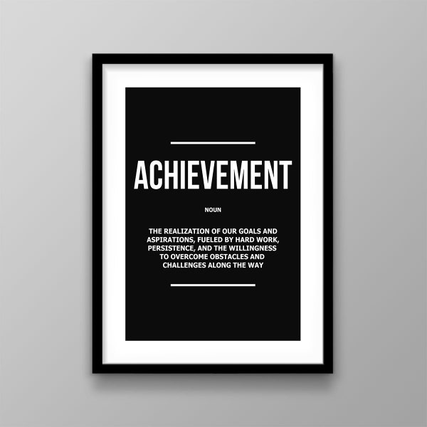 Achievement Wall Art, Hard Work Success Print Achieve Goal Poster, Persistence Sign Aspiration Quote, Motivational Printable, Victory Art