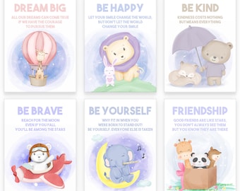 Paquete de 6 impresiones de arte mural para niños, set de decoración infantil, pósteres con frases inspiradoras para habitación infantil, impresiones digitales para habitación de bebé.