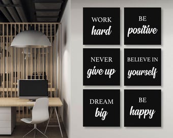 6x Daily Words Wall Art Bundle, Motivational Quote Print, Office Decor Printable Set, Digital Download Posters, Inspirational Typography Art