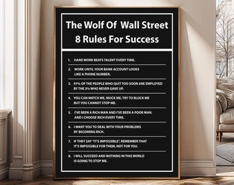 The Wolf Of Wall Street Poster, Motivational Wall Art Digital Download, 8 Rules For Success Print, Entrepreneur Quotes Art